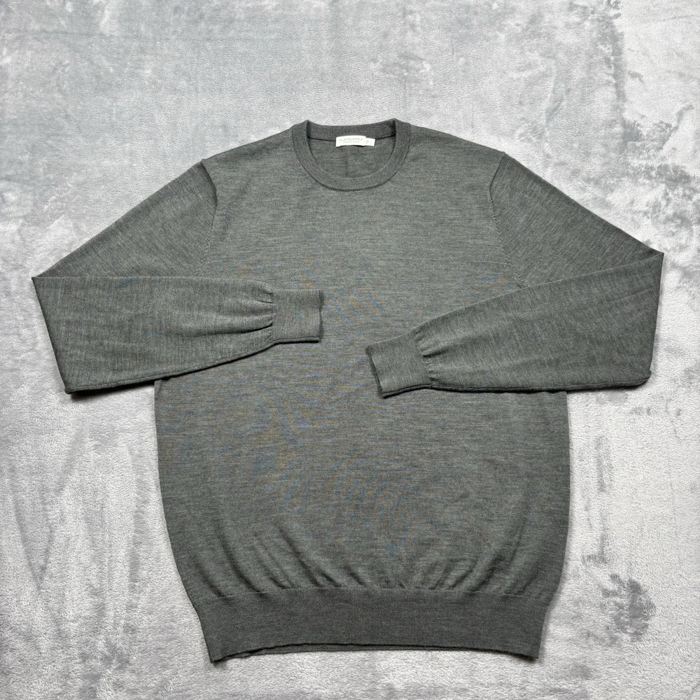 Suitsupply Sweater Mens Large Olive Merino Wool Pullover Crew Long Sleeve